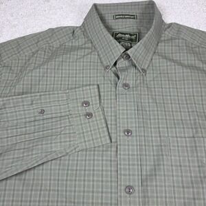 Eddie Bauer Button‎ Down Shirt Mens Tall XL Gray Plaid Pockets Wrinkle Resistant